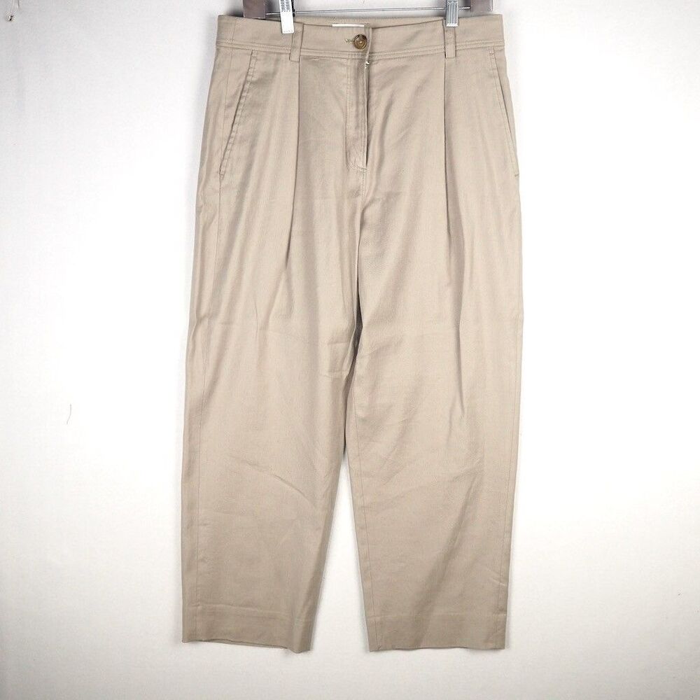 THE RESET R Label Slouchy Trouser Pleated Linen Pants Women's M Cropped Beige